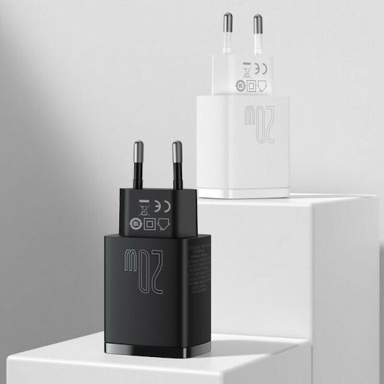 Baseus Charger Without Cable with USB-A Port and USB-C Port 20W Power Delivery / Quick Charge 3.0 Blacks (Compact)