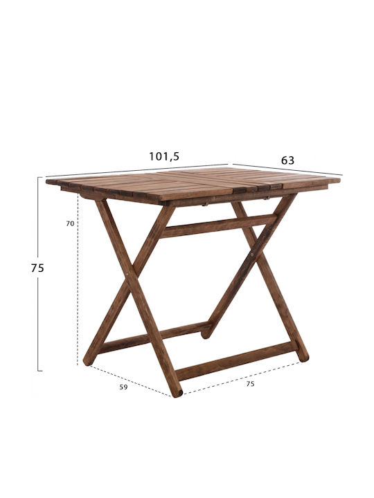Lemnos Outdoor Dinner Foldable Wood Table Walnut 101.5x63x75cm