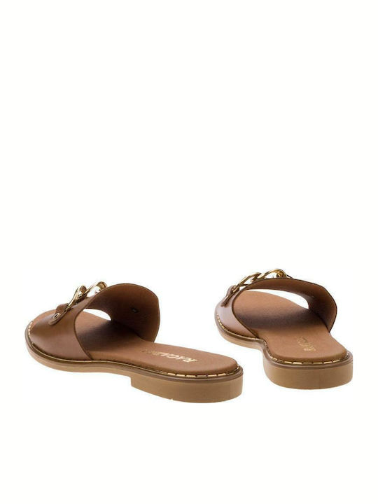 Leather Women's Flat Sandals Anatomic in Tabac Brown Color