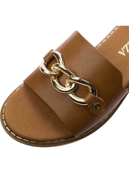 Leather Women's Flat Sandals Anatomic in Tabac Brown Color