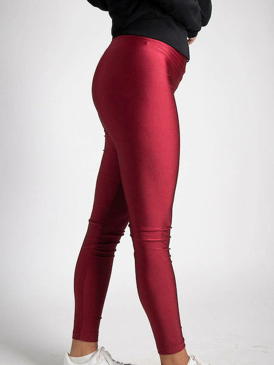 Women's Long Training Legging Shiny & High Waisted Burgundy