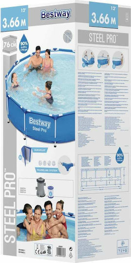 Bestway Steel Pro Στρογγυλή Πισίνα PVC 6473lt με Μεταλλικό Σκελετό 366x76εκ. Μπλε