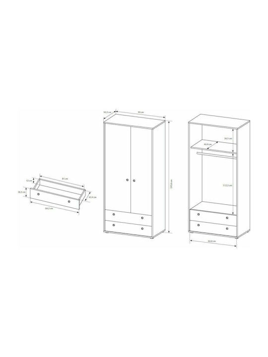 Ντουλάπα Kuki Δίφυλλη 90x50x193cm Ντουλάπα Kuki Δίφυλλη 90x50x193cm
