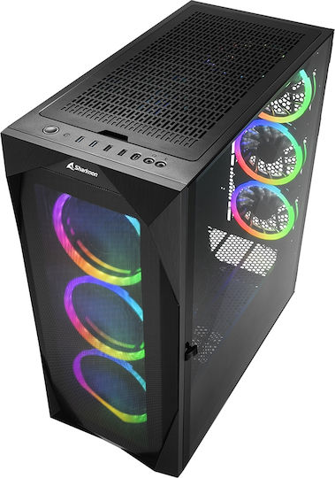 Sharkoon REV300 Геймърско бюро Midi Tower Компютърна кутия със страничен прозорец и RGB осветление Черен