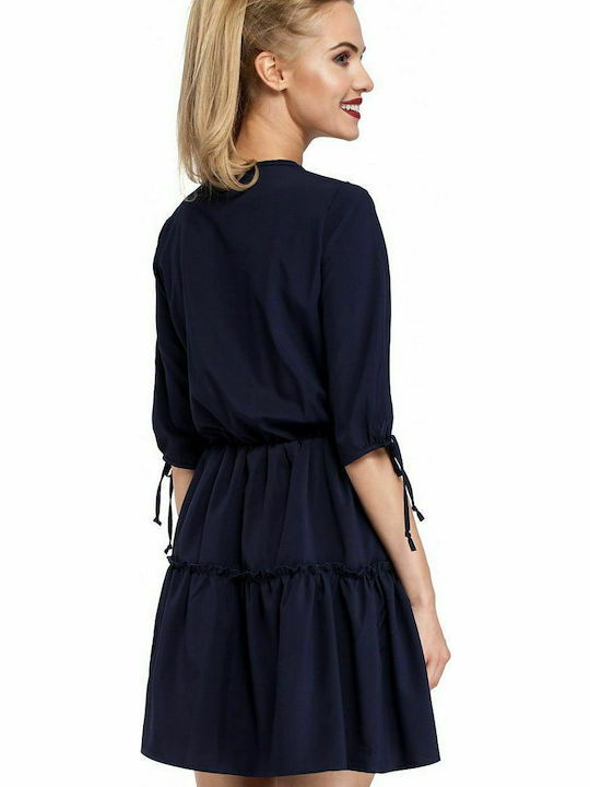 MOE M301 Midi Dress with Ruffle Navy Blue MOE301