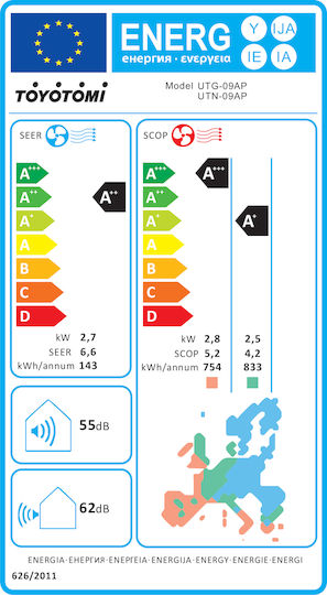 Toyotomi Umi Eco Κλιματιστικό Inverter 9000 BTU A++/A+ με WiFi και Τριπλό Φίλτρο