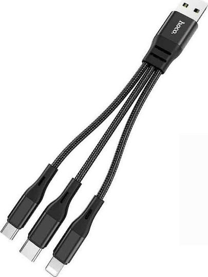 Hoco Braided USB to Lightning / Type-C / micro USB Cable Μαύρο 0.25m (X47 Harbor)