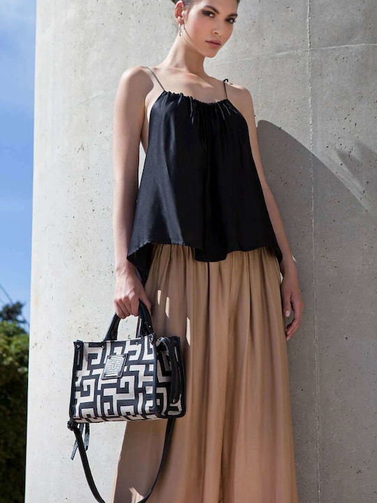 Thalos Small Υφασμάτινη Γυναικεία Τσάντα Shopper Μαύρη