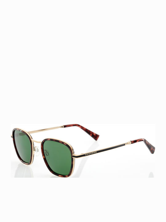 Hawkers Women's Sunglasses with Brown Tartaruga Metallic Frame and Green Lens