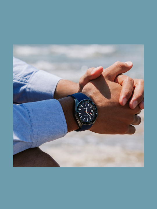 Le Dom Diver's Ανδρικό Ρολόι 44mm Μπαταρίας με Μπλε Καουτσούκ Λουράκι
