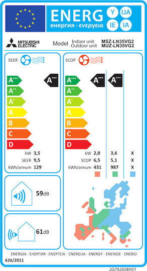 Mitsubishi Electric MSZ-LN VG2 Aparat De Aer Condiționat Inverter 12000 BTU A+++/A+++ Cu WiFi Și Tehnologie Plasma Quad Plus Alb Natural