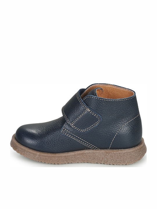 Anatomisch Lederne Kinderstiefeletten mit Klettverschluss Marineblau