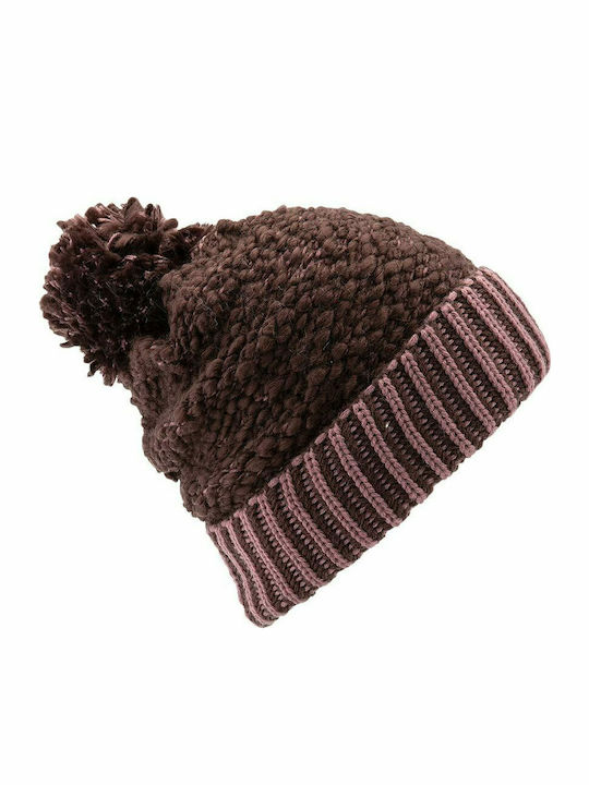 Volcom Pom Pom Beanie Frauen Beanie mit Rippstrick in Braun Farbe