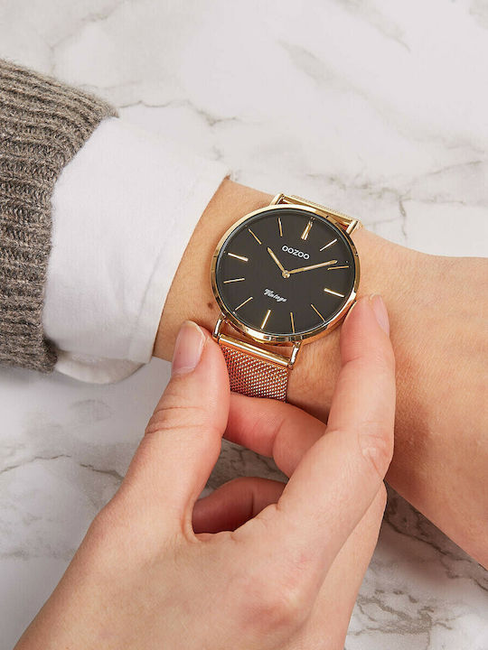 Oozoo Vintage Ανδρικό Ρολόι 40mm Μπαταρίας με Χρυσό Μεταλλικό Μπρασελέ