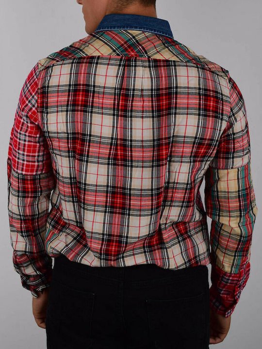 Diesel Men's Shirt Long Sleeve Cotton Checked Red