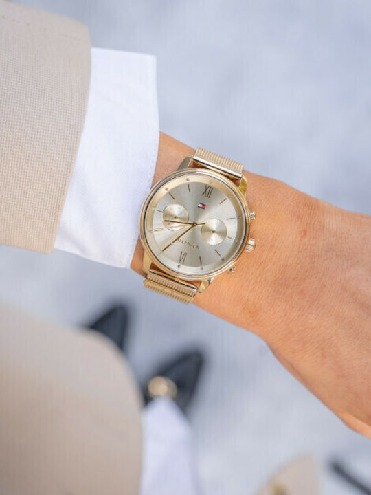 Tommy Hilfiger Blake Crystals Women's Watch Chronograph with Gold Metal Bracelet