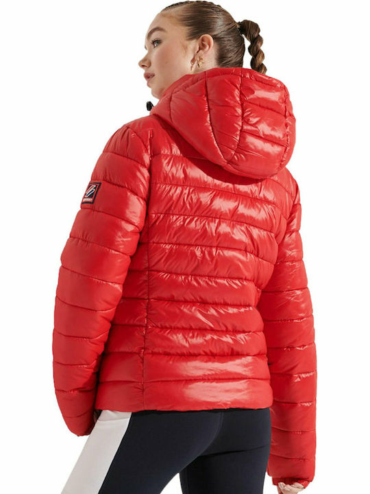 Superdry Fuji Κοντό Γυναικείο Puffer Μπουφάν για Χειμώνα Rouge Red
