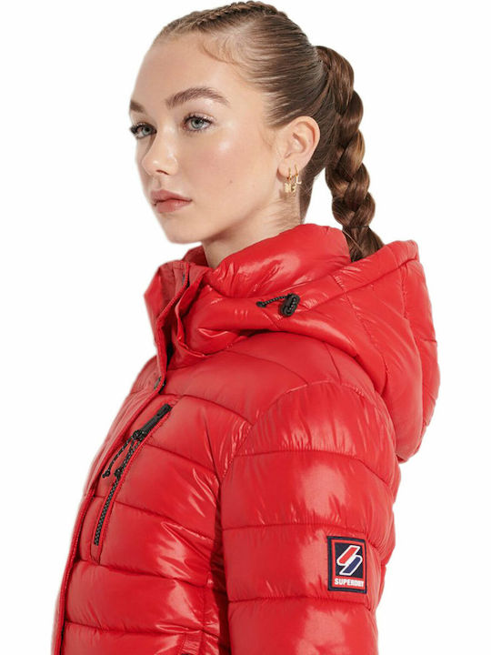Fuji Κοντό Γυναικείο Puffer Μπουφάν για Χειμώνα Rouge Red