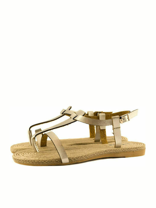 Sirena Women's Flat Sandals with Strap in Gold Color