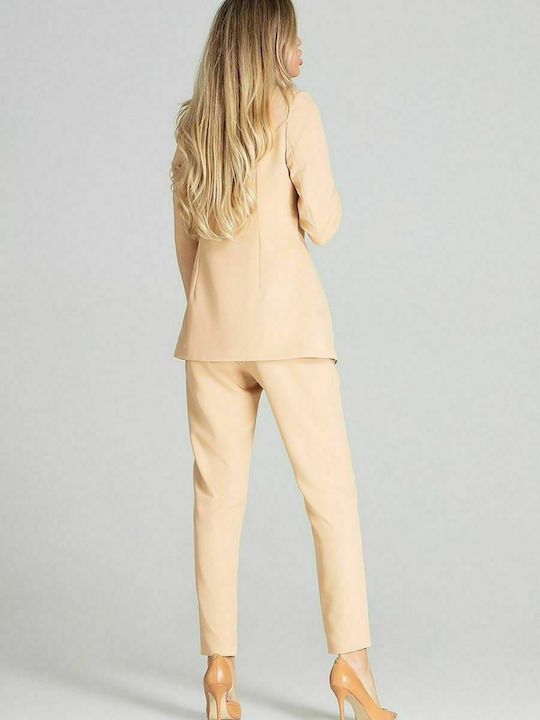 Figl M694 Long Women's Waisted Blazer Beige 141772