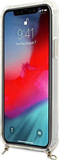Guess Umschlag Rückseite Kunststoff mit Band Transparent (iPhone 12 / 12 Pro)