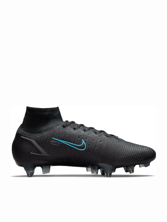 Nike Mercurial Superfly 8 Elite AC High Football Shoes SG-Pro with Cleats Black / Iron Grey