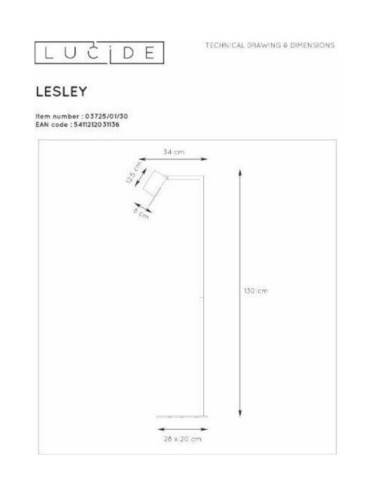 Lucide Lightning Floor Lamp H130xW34cm. with Socket for Bulb GU10 Black