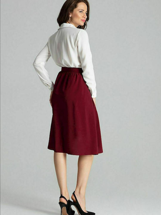 Lenitif L060 Pleated High Waist Midi Skirt in Burgundy color