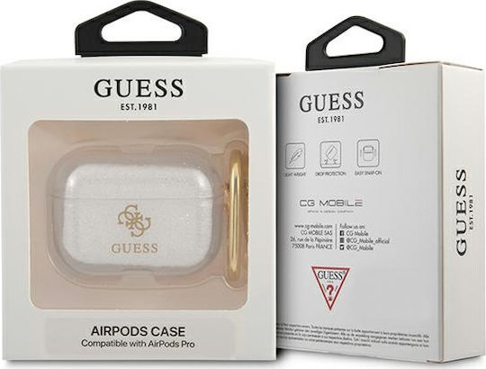 Guess Glitter Collection Silicone Case with Keychain Transparent for Apple AirPods Pro