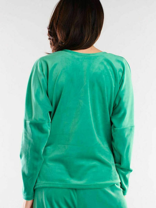 Awama Women's Blouse Long Sleeve with V Neckline Green