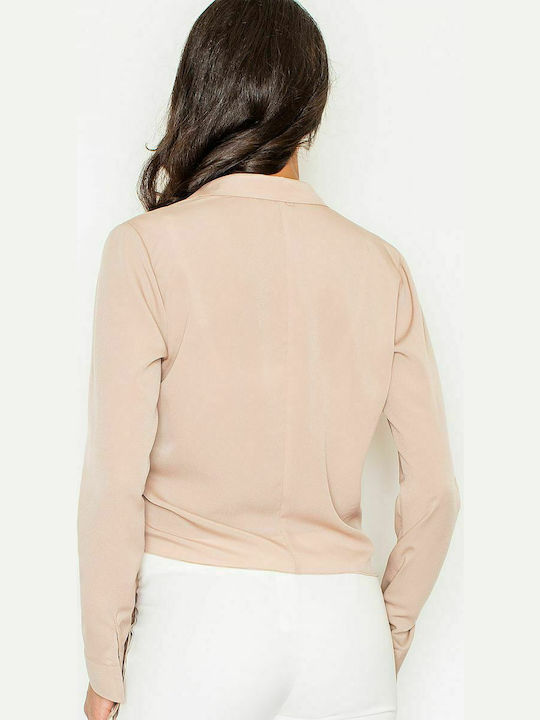 Figl M432 Damen Bluse Langärmelig mit V-Ausschnitt Beige 50066