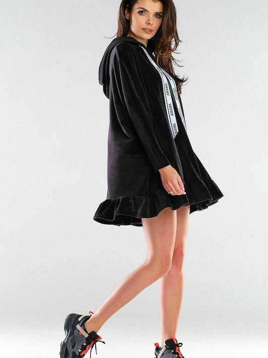 Awama Mini Dress with Hood Black