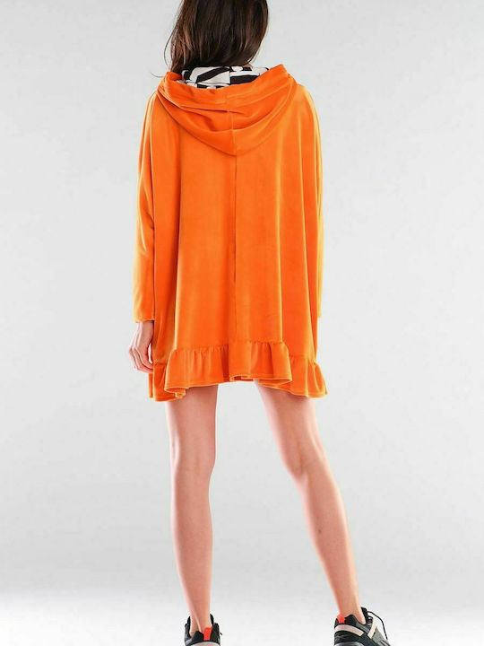 Awama Mini Dress with Hood Orange