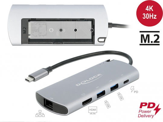DeLock USB-C Docking Station με HDMI 4K PD Ethernet Γκρι (87767)