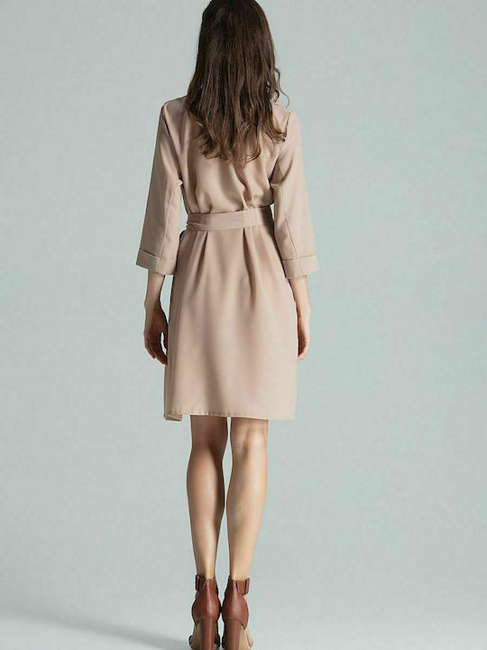 Figl M680 Mini Dress 3/4 Sleeve Beige 135762