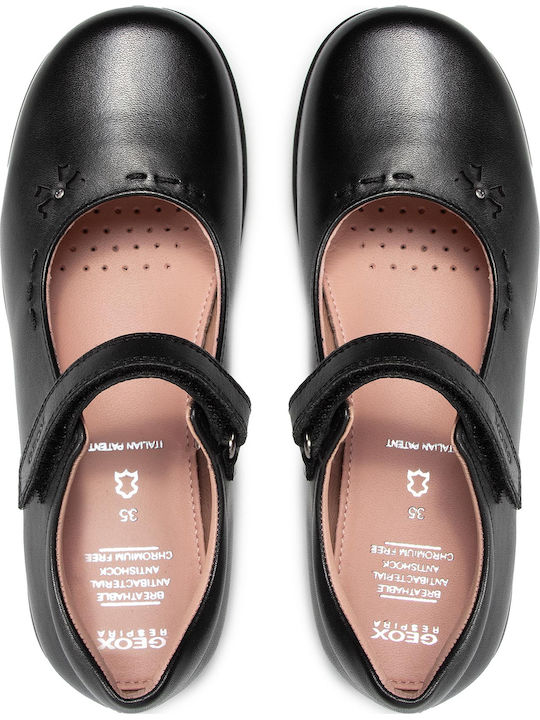 Kids Leather Ballerinas J Naimara G with Hoop & Loop Closure Black