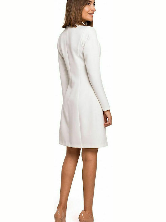 Stylove All Day Long Sleeve Wrap Mini Shirt Dress with V Neck Ecru , Regular Fit S217 141949