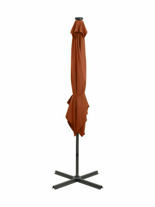 Umbrella Hanging Square Aluminum Terracotta with Base & LED Lighting 2.5x2.5m
