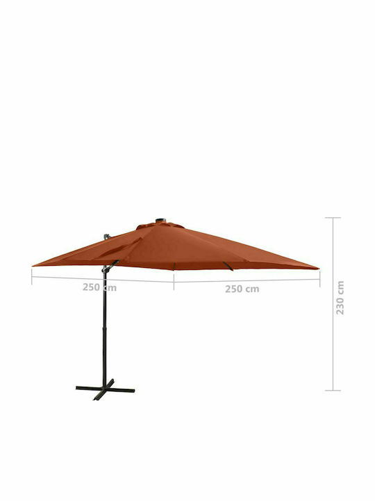 Umbrella Hanging Square Aluminum Terracotta with Base & LED Lighting 2.5x2.5m