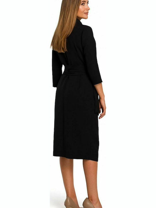 Stylove Business 3/4 Sleeve Wrap Midi Dress with Collar Black S175 135279