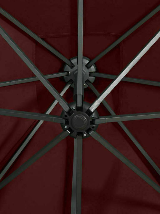 Umbrella Hanging Square Aluminum Bordeaux with Base & LED Lighting 2.5x2.5m