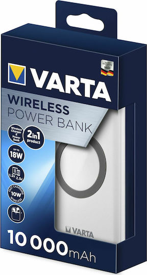 Varta Wireless Power Bank 10000mAh с 2 USB-A порта и USB-C порт Бързо зареждане 3.0 Бял