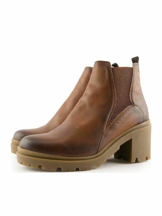 67045 Leder Damen Chelsea Stiefeletten mit mittlerem Absatz Tabac Braun