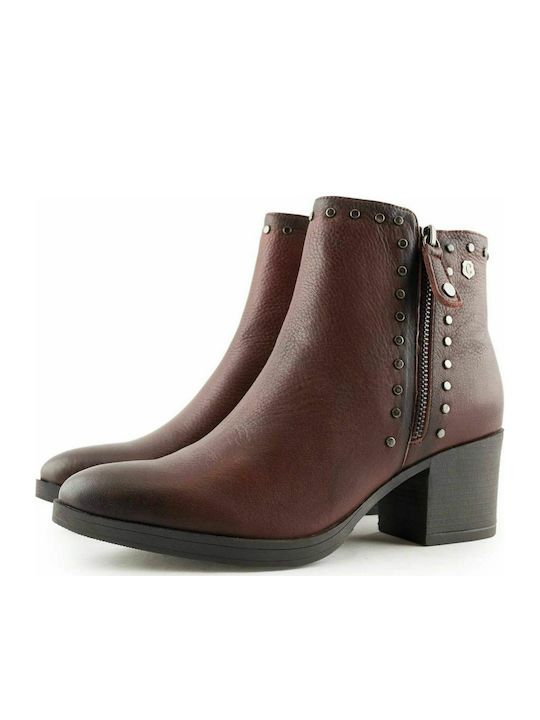 Carmela Footwear 66942 Leather Women's Ankle Boots with Medium Heel Burgundy