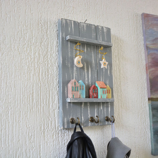 Kapadakis Wood Art Wall Hanger Handmade Nychta Wooden 3 Hooks Multicolour 21x3x35cm