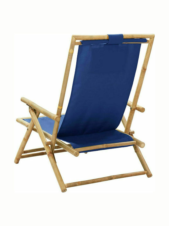 Deckchairs Bamboo with Armrest & Navy Blue Fabric 64x89x71cm