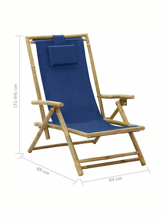 Deckchairs Bamboo with Armrest & Navy Blue Fabric 64x89x71cm
