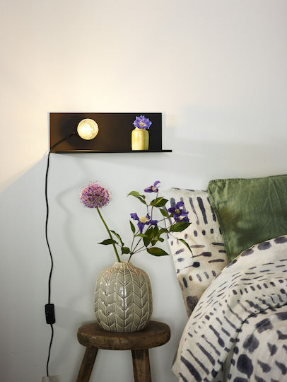 Lucide Lightning Sebo Vintage Lamp Wall Socket with Socket E27 and Switch Black 12x12cm