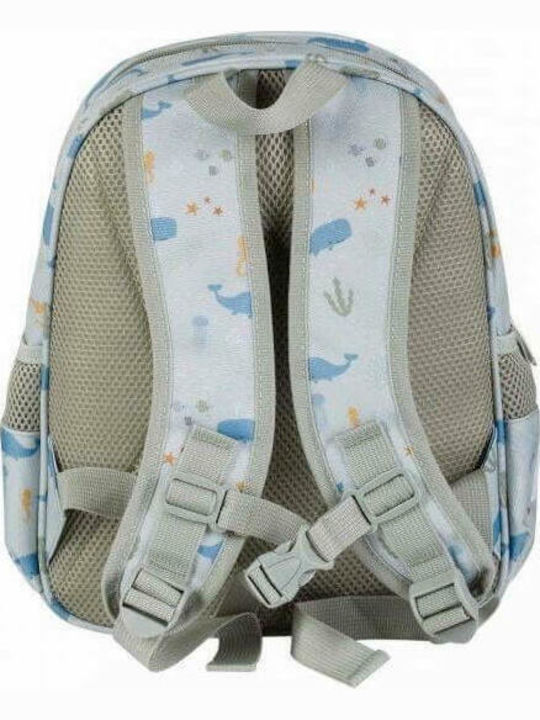 A Little Lovely Company Ocean School Bag Backpack Kindergarten Light Blue with Water Bottle Holder 13Liters