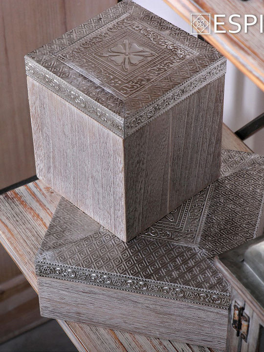 Espiel Wooden Decorative Box Beige 12x12x14.3cm